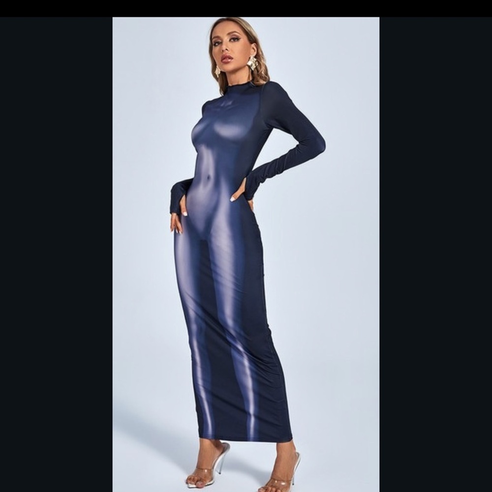 Elegant Navy Blue Long Sleeve Dress